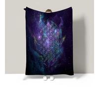 JSCWDET Space Style Blanket Warm Double Size Super Soft Blanket Purple Soft Anti-Pilling Flannel For Adults & Kids 3D Sacred Geometry Print (59"×79")