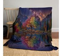 JSCWDET Starry Sky Landscape Throw Blanket, Forest Tall Trees Fleece Blanket for Bed Sofa Couch, Super Soft Fluffy Flannel Blankets and Throws,Queen Size 71"×87"
