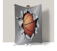 JSCWDET Sticker Style Blanket, Soft Fleece Flannel Throw Blanket Lightweight Comfy Warm Hole Basketball Illustration Blankets For Couch Sofa Bed Office Grey 87"×94"