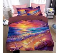 JSCWDET Super Soft Dreamy Beach Waves Quilt Cover Bedset, Reversible Sunset Sky Scenery Duvet Cover Set With Pillowcases, Light Weight Bedding Set, Blue