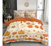 JSCWDET Super Soft Holiday Celebration Style Quilt Cover Bedset, Reversible Watercolor Autumn Pumpkin Duvet Cover Set With Pillowcases, Light Weight Bedding Set, Orange