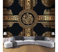 JSCWDET Traditional Art Elements Wall Mural Bronze Photo Wallpaper Mural 350 × 256 Cm, Golden Geometric Patterns Photo Murals Decor for Living Room, Bedroom, Office and Kids Room, Easy to Install