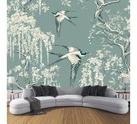 JSCWDET Traditional Chinese Aesthetics Wallpaper Mural, 3D Ancient Trees Swallow Patterns Photo Wallpaper,400 × 280 Cm Silk Cloth Wall Art Roll Wallpapers for Wall Covering,Teal
