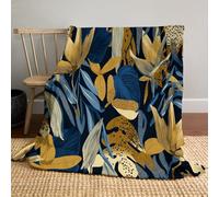 JSCWDET Tropical Flowers Throw Blanket, Geometric Leaf Shapes Fleece Blanket For Bed Sofa Couch, Super Soft Fluffy Flannel Blankets And Throws,Single Size 单词 51"×59"
