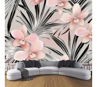 JSCWDET Tropical Palm Leaves Wallpaper Mural, 3D Orchid Illustration Photo Wallpaper,250 × 175 Cm Silk Cloth Wall Art Roll Wallpapers for Wall Covering,Pink