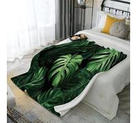 JSCWDET Tropical Plant Flannel Fleece Throw Blankets, Soft Warm Comfortable Throws For Sofa Monstera Leaf Print Fluffy Blanket Bed Throw For Bedroom Couch Travel Kids Bedroom 51"×59",Sage Green