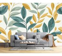JSCWDET Tropical Plant Pattern Wallpaper Mural, 3D Lush Foliage Design Photo Wallpaper,350 × 256 Cm Silk Cloth Wall Art Roll Wallpapers for Wall Covering,Mustard Yellow