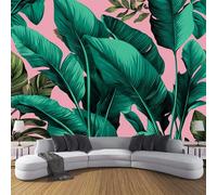 JSCWDET Tropical Plant Theme Wallpaper Mural, 3D Banana Leaf Illustration Photo Wallpaper,150 × 105 Cm Silk Cloth Wall Art Roll Wallpapers for Wall Covering,Turquoise