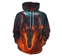 JSCWDET Unisex 3D Fantasy Animals Pullover Hoodie for Men Women Angry Wolf Long Sleeve Couple Hooded Sweatshirts with Pockets for Autumn Winter Tracksuits Tops,Orange Color