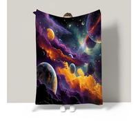 JSCWDET Universe Galaxy Painting Throw Blanket, Space Planets Fleece Blanket For Bed Sofa Couch, Super Soft Fluffy Flannel Blankets And Throws,Queen Size 71"×87"