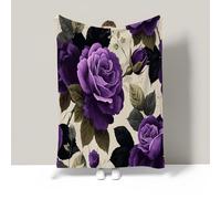 JSCWDET Vintage Floral Style Throw Blanket, Purple Rose Pattern Fleece Blanket For Bed Sofa Couch, Super Soft Fluffy Flannel Blankets And Throws,Baby Size 30"×40"