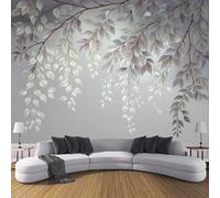 JSCWDET Wall Mural Light Gray Photo Wallpaper Mural 250×175 cm, Falling Leaves Design Art Photo Murals Decor for Living Room,Bedroom,Office and Kids Room, Easy to Install