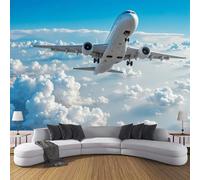 JSCWDET Wallpaper Blue Sky and White Clouds Family Wall Mural Silk Cloth Art Design Commercial Jet Airliner Photo Wallpaper for Living Room Bedroom Backdrop Wall Decor Poster Picture 350 × 256 Cm