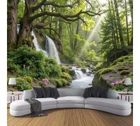 JSCWDET Wallpaper Lush Forest Scene Family Wall Mural Silk Cloth Art Design Waterfall Rocks Photo Wallpaper for Living Room Bedroom Backdrop Wall Decor Poster Picture 450 × 315 Cm