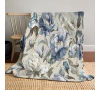 JSCWDET Watercolor Floral Pattern Flannel Fleece Throw Blankets, Soft Warm Comfortable Throws For Sofa Dream Peony Fluffy Blanket Bed Throw For Bedroom Couch Travel Kids Bedroom 30"×40",Gray-Blue