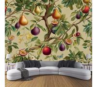 JSCWDET Watercolor Style Wall Mural Cream Beige Photo Wallpaper Mural 450 × 315 Cm, Retro Fruit Tree Pattern Photo Murals Decor for Living Room, Bedroom, Office and Kids Room, Easy to Install