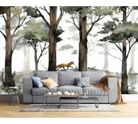 JSCWDET Watercolor Woodland Scene Photo Wallpaper Tall Trees Wall Mural Silk Wall Décor Art Poster Picture Design for Living Room Bedroom Dorm Décor 450 × 315 Cm,Green