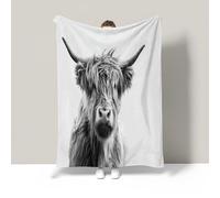 JSCWDET Wildlife Illustration Blanket Warm Baby Size Super Soft Blanket Grey Soft Anti-Pilling Flannel For Adults & Kids 3D Highland Cattle Pattern Print (30"×40")