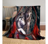 JSCWDET Wildlife Illustrationshome Flannel Fleece Soft Warm Plush Throw Blanket For Bed/Couch/Sofa/Office/Camping Dream Catcher Wolf,30"×40"