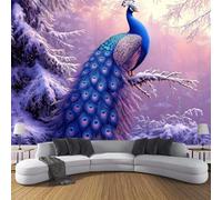JSCWDET Winter Forest 3D Wallpaper Roll Mural Branches Blue Peacock Wallcoverings for Bedroom Living Room Tv Backdrop 350 × 256 Cm,Pink Purple
