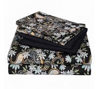 JSD 6 Piece Black Floral Sheet Set Queen Size, Soft Paisley Printed Microfiber Sheets with 4 Pillowcases Deep Pocket