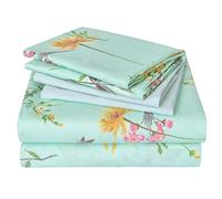 JSD 6 Piece Green Floral Sheet Set Queen Size, Soft Botanical Printed Microfiber Sheets with 4 Pillowcases Deep Pocket