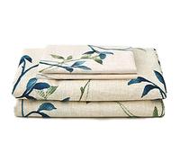 JSD Beige Leaves Print Sheet Set Cal King, 4 Piece Soft Botanical Microfiber Sheets Extra Deep Pocket Wrinkle Free