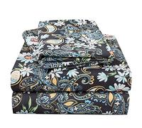 JSD Black Paisley Floral Printed Sheet Set Full Size, 4 Piece Soft Pattern Microfiber Sheets Extra Deep Pocket