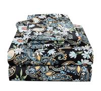 JSD Black Paisley Floral Sheet Set King Size, 4 Piece Soft Print Microfiber Bedding Sheets 15" Extra Deep Pocket