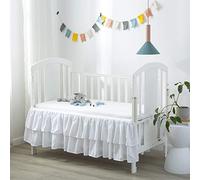 JSD Crib Bed Skirt Dust Ruffle Double Layer Brushed Microfiber Nursery Crib Toddler Bedding Skirt for Baby Girls White 14" Deep Drop