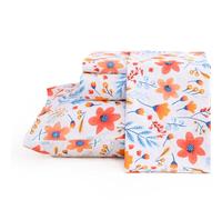 JSD Floral Printed Sheet Set Cal King, 4 Piece Flower Pattern Microfiber Bed Sheets Deep Pocket