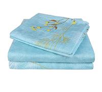 JSD Floral Sheet Set Queen Printed Bed Sheets, 4 Piece Brushed Microfiber Sheets Deep Pocket, Ultra Soft Hotel Quality Bedding Sheets, Blue