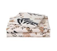 KOMFOR 4 Piece Bed Sheets Set Queen Floral Leaves Hotel Luxury Bedding Sheet - 1 Flat Sheet 1 Fitted Sheet 2 Pillowcases Double Brushed Microfiber Hypoallergenic Deep Fitted Sheet Set Beige