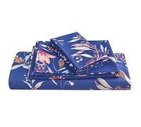 JSD Navy Floral Sheet Set Cal King, 4 Piece Printed Microfiber Sheets Extra Deep Pocket Wrinkle Free