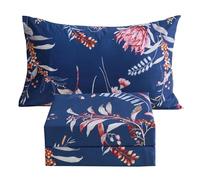 JSD Navy Floral Single Bed Sheet Set Twin Size, 3 Piece Printed Microfiber Sheets Extra Deep Pocket Wrinkle Free