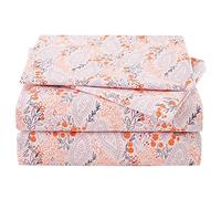 JSD Pink Floral Sheet Set King Size, Blue Paisley Print Microfiber Bed Sheets 4 Piece, Soft Wrinkle Free