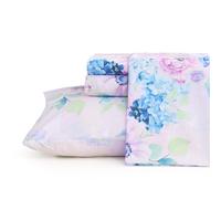 JSD Purple Hydrangea Floral Sheet Set Queen Size, 4 Piece Printed Microfiber Bed Sheets Deep Pocket