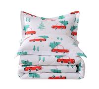 JSD Red Cars Kids Christmas Comforter Set Full Size, 3 Piece Xmas Tree Printed Microfiber Bedding Set, Machine Washable