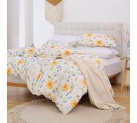 JSD Yellow Floral Duvet Cover Set King Size, 3 Piece Spring Printed Microfiber Comforter Covers Zipper Closure