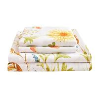 JSD Yellow Floral Printed Sheet Set Cal King, 4 Piece Soft Botanical Microfiber Bedding Sheets Extra Deep Pocket