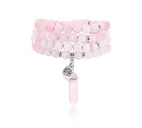 JSDDE 108 Mala Prayer Beads Wrap Bracelet Natural Rose Quartz Crystals Gemstone Lotus Pendant Necklace for Healing Meditation