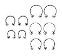 JSDDE 10pcs 16G Stainless Steel Horseshoe Nose Ring Hoop Circular Barbell Septum Lip Piercing Cartilage Earrings 6mm-14mm Silver