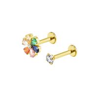 JSDDE 2 Tragus Helix Piercings Flower Zirconia Labret Piercing 8 mm 1.2 mm/16ga Internal Thread Conch Cartilage Cartilage Ear Piercing Stud, one size, Stainless Steel, No Gemstone