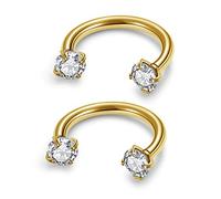 JSDDE 2pcs 16G Stainless Steel Cubic Zirconia Nose Ring Horseshoe Hoop Circular Barbell Septum Lip Piercing Cartilage Earrings (Gold)