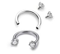 JSDDE 2pcs 16G Stainless Steel Cubic Zirconia Nose Ring Horseshoe Hoop Circular Barbell Septum Lip Piercing Cartilage Earrings 8mm Silver