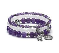 JSDDE 3pcs Natural Amethyst Crystals Bracelet Reiki Healing Crystal Gemstone Beads Stretch Bracelets for Women Gift