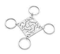 JSDDE 4pcs Silver Alloy Puzzle Friendship Keyring - Best Friend Forever Keychain for Friends