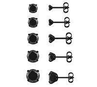 JSDDE 5 Pairs Round Cubic Zirconia Stud Earrings Stainless Steel Black Cartilage Studs Earrings for Women Men Girls Gift 3mm-8mm