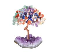 JSDDE 7 Chakra Crystal Healing Crystals Stone Tree with Amethyst Cluster Base Feng Shui Crystal Money Tree for Positive Energy Home Decoration Gifts