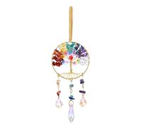 JSDDE 7 Chakra Crystal Tree Life Hanging Ornament Flower Healing Crystal Gemstone Glass Suncatcher for Home Garden Window Wall Decoration Gifts